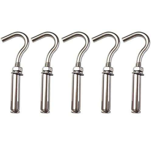 Image of Expansion Anchor Bolt 5 Pack M10 304 Stainless Steel Concrete Wall Hooks Heavy Duty Open Cup Hook Expansion Bolts
