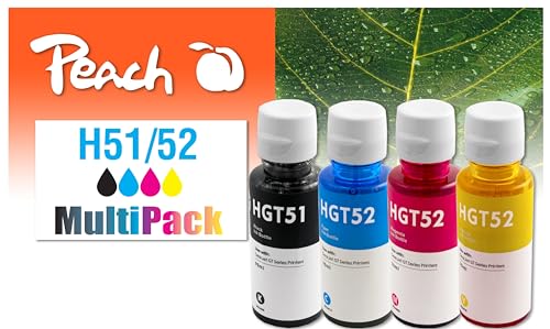 Peach HGT51/GT52 - Juego de Botellas de Tinta para HP GT51, GT52, M0H57AE, M0H54AE, M0H55AE, M0H56A, para HP DeskJet GT 5800, GT 5810, GT 5820