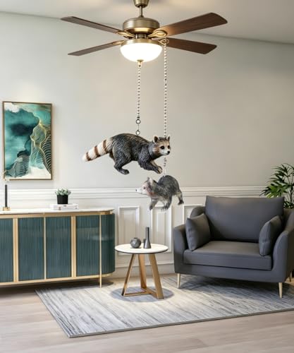 Image of 12 inch Easy-Install Ceiling Fan Pull Chain Set with Decorative Pendant - Extender & Ball Chain Connector for Light Pull Chains, Ceiling Fan Hanging Ornament Accessories (Raccoon)