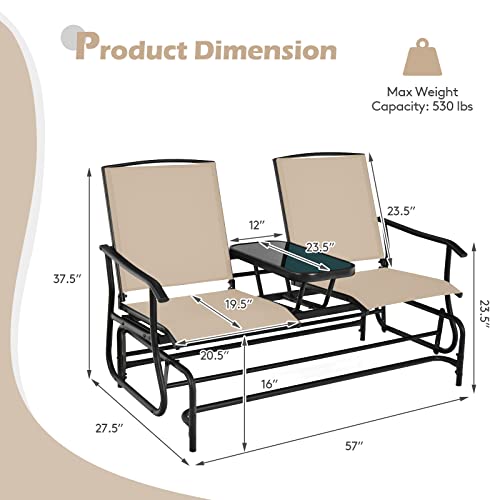 image for Tangkula 2 Person Swing Glider Chair, Patio Rocking Loveseat w/Center 