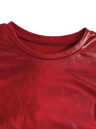 Image of Verdusa Girl's Metallic Crop Tee Top Sparkle Neon Shirts Concert Outfits