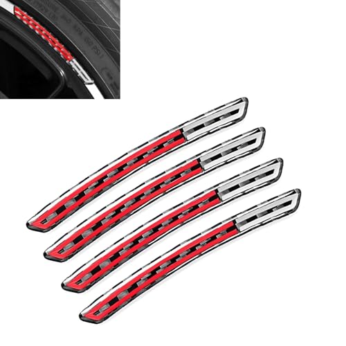 YAWUROU 4 PCS Carbon Fiber Car Wheel Rim Sticker, 3D Waterproof Anti-Scratch Car Hub Decor Strip, Racing Self-Adhesive Wheel Trim Decal, Universal for Most Vehicles, SUVs, Trucks (Black & Red)