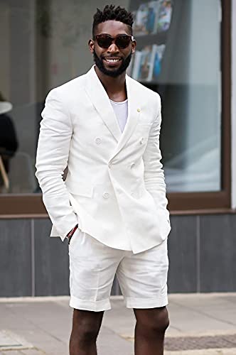 Mens Summer Casual White Tailored Beach Wedding Slim Fit Tuxedo Suit Blazer & Shorts Set2