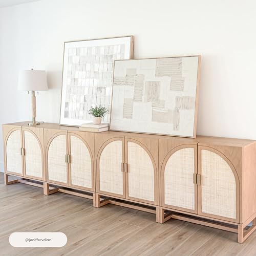 Nathan James Paxton Mid-Century Modern Wood Storage Cabinet with Doors, Arched Storage Cabinet for Living Room or Kitchen with Rattan Door Details, Raw Oak by Nathan James - Image 7