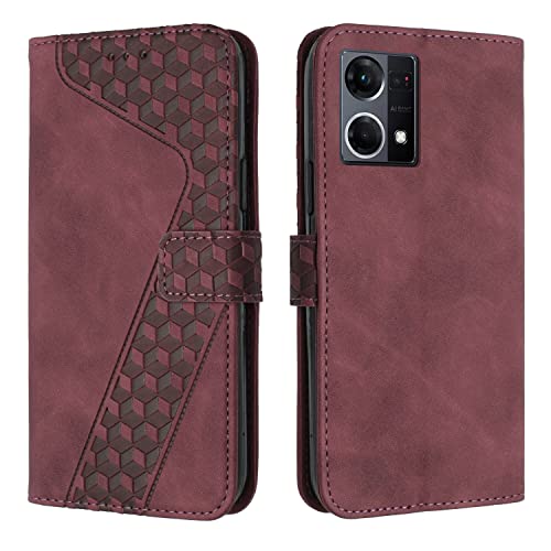 OKZone Funda para OPPO Reno 7 4G/F21 Pro 4G/Reno 8 4G/F21S Pro 4G, PU Cuero Flip Carcasa Fundas Móvil de Tapa Libro Caso Piel PU Billetera Case Telefono Cubrir Móvil Cover con Cáscara de TPU (Rojo)