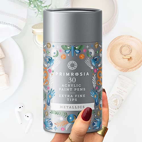 Primrosia 30 Metallic Markers - Acrylic Paint Pens – Extra Fine Tip Metallic Markers Set. Art Supplies For Diy Craft, Drawing, Ceramics, Coloring, Rock Painting, Calligraphy And Lettering #TOP7