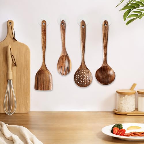 Cuchara de sopa de madera y utensilios de agitación para porciones 4