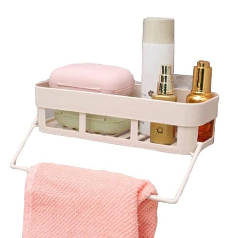 NILKANTH CREATIONNILKANTH Creations Plastic Rectangular Multipurpose Wall Shelves with Towel Hanger Shelf Self-Adhesive Sticker Hooks Wall Holder Bathroom Storage Rack Box Strong Shower Rack Shelf.