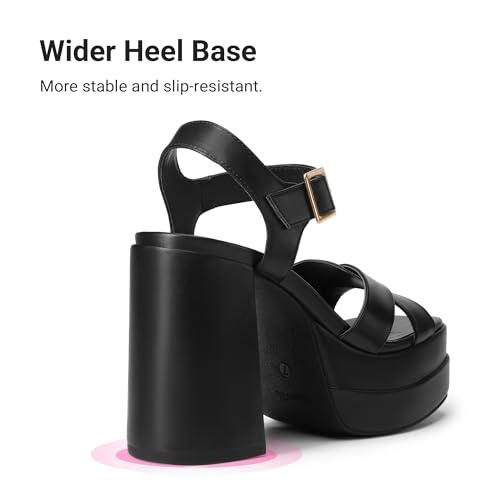 DREAM PAIRS DREAM PAIRS Women's Platform Chunky Heels Square Open Toe Ankle Strap High Heeled Sandals Y2K Shoes for Party Brunch,Size 11,Black,SDHS2330W