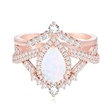 Genuine Opal Engagement Rings for Women 1.5ct Pear Shaped Opal Ring Set 925 Sterling Silver Rose Gold Wedding Ring Set Vintage Halo Infinity 2pcs Anniversary Promise Ring For Her Size 11.5