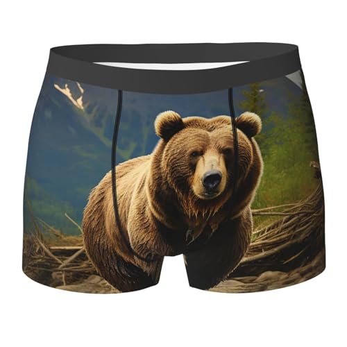Dwrepo Brown Bear Boxer respirant extensible pour homme Sans braguette, noir, X-Large