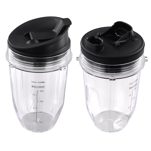 Jrudjsnhhty Para de 18 Oz con 2 Tapas de Sellado, Adecuada para Licuadora de la Serie Juicer de 900 W / 1000 W (Paquete de 2)