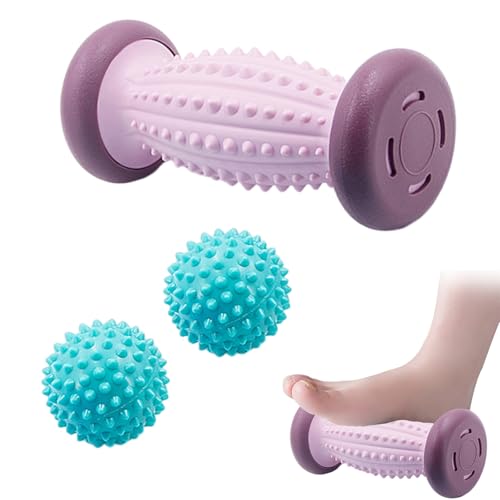 Vueinrg Rullo Massaggio Piedi + 2 Pallina, Massaggiatore per Piedi, Fascite Plantare, Recupero Muscolare (Viola)