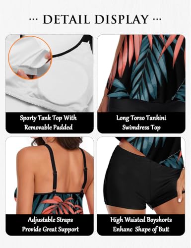 Image of Urchics 2026 Women Two Piece Tankini Swimsuit Tummy Control Plus Size Long Torso Top and High Waisted Boyshorts Bathing Suits