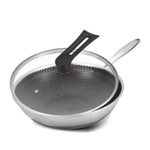 AIZYR Stainless Steel Nonstick Frying Pans, Frying Pan Set with Tempered Glass Lids Deep Frying Pan Skillet, Dishwasher Cookware,32cm