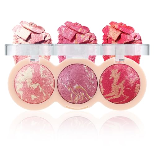 Boobeen Baked Powder Blush, Colorete Compacto Iluminador, Colorete Facial, Colorete Natural para Mejillas, Brillo de Larga Duración, Fácil de Difuminar