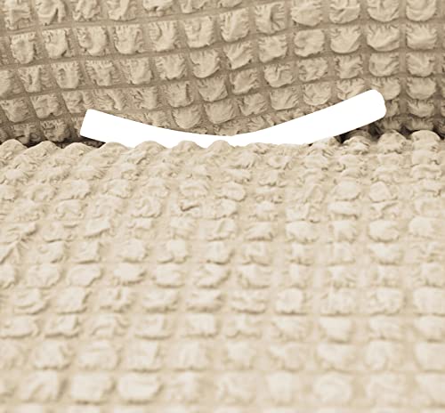 Image of House of Quirk Turkish Bubble Frill Five Seater 3 + 1 + 1 Sofa Slipcovers 280 GSM, Durable Washable Universal Triple Seater High Elastic Furniture Protector (Beige)