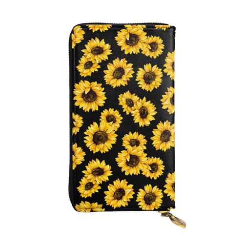 Sunflower Leather Hand Wallet for Women Long Zipper Clutch Purse for Cash Cards Coin