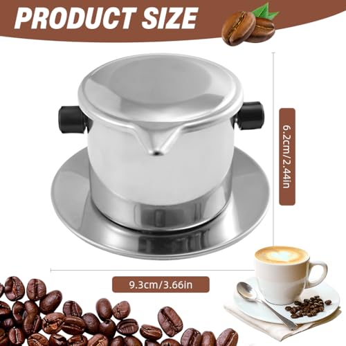 Image of Supvox Drip Coffee Pod, Stainless Steel Phin with Ears & Base, Classic Drip Coffee Pot for Vietnamese Iced Coffee, Detachable Filter Press, Travel Drip Coffee Maker Pot