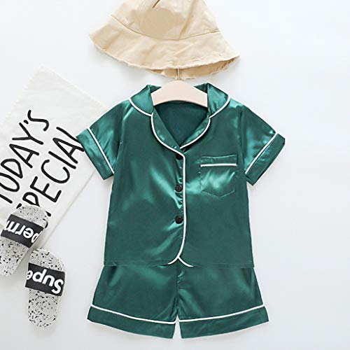 Girls Boys Satin 𝐏ajamas Summer Solid Button-Down Silk 𝐏js for Baby 2 Pieces Short Sleeve 𝐒leepwear for Kids 𝗟ounge Set2