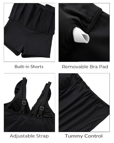 Image of Aqua Eve Women Tankini with Skirt - Tummy Control Swimsuit Two Piece Bathing Suit Ruffle Swimwear Ladies Swim Suit | Removable Cups, Adjustable Straps, Smooth Shape Via Front Gathers