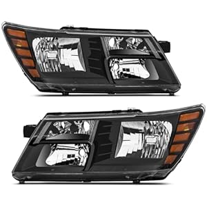 Headlights Assembly compatible with 2009-2020 Dodge Journey Halogen Headlamp Head light Left Right,Black Housing Amber Side