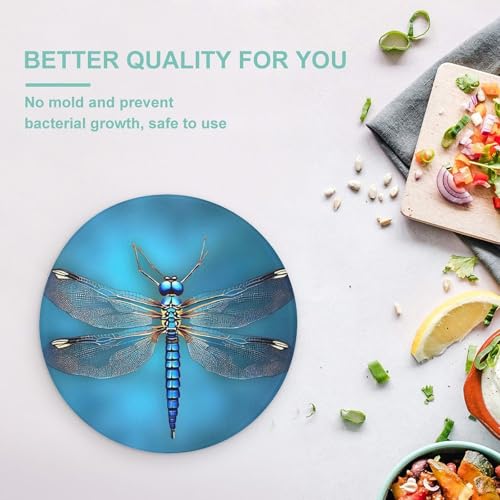 Planche à découper en verre Odonata bleu ronde avec design artistique - 6