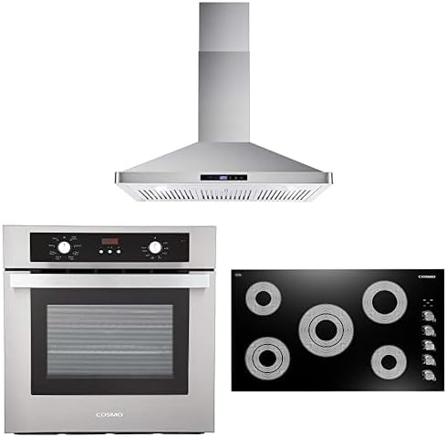 Cosmo 3-Piece, 36" Electric Cooktop 36" Wall Mount Range Hood 24" Electric Wall Oven