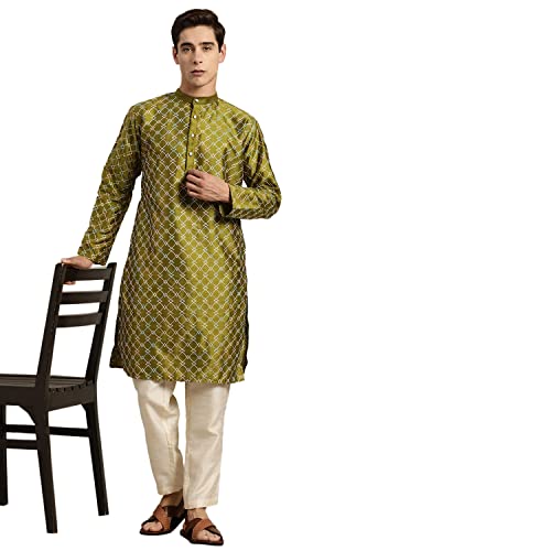 Image of SOJANYA Men's Silk Blend Geometric Regular Kurta