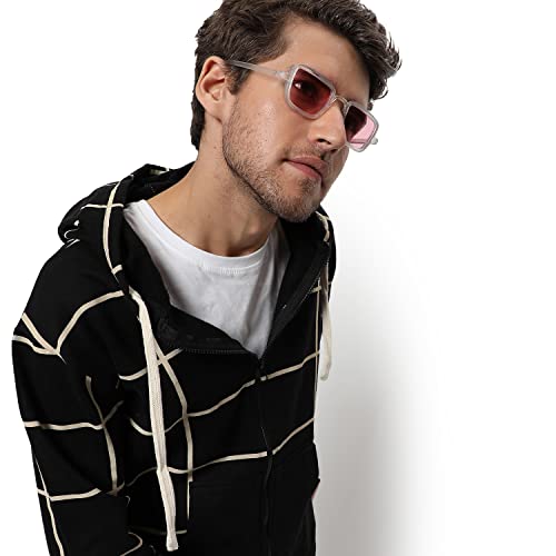 Image of CAHOOT Men's Dark Blue Zip-Front Hoodie with Contrast Drawstring for Casual Wear | Long Sleeve | Hooded Neck | Zipper Closure | Cotton Sweatshirt Crafted with Comfort Fit for Everyday Wear