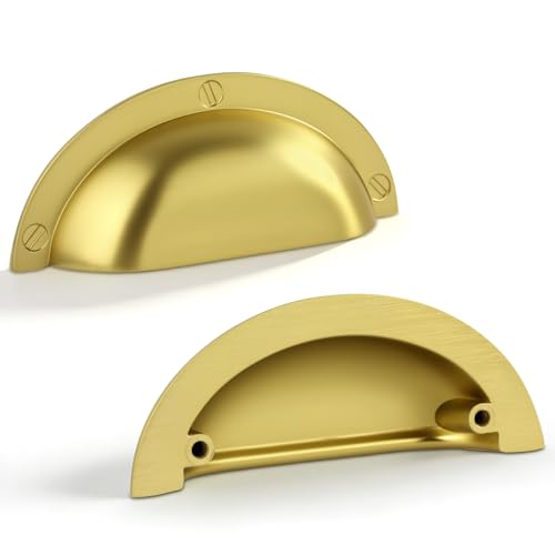 BOZWELL 2-1/2 Inch（64mm） Hole Center Brushed Gold Heavy Duty Solid Cabinet Cup Pulls,Brass Kitchen Drawer Handles Cup for Cupboard Hardware Handles 6 Pack BZ2501