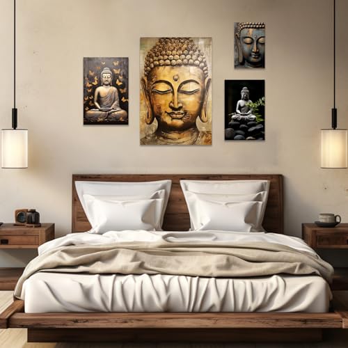ZXHYWYM ブッダ キャンバス ウォールアート 禅 絵 仏像 絵画 スパ 瞑想 スピリチュアル アートワーク プリント ヨガ ルーム バスルーム 壁 装飾 フレーム付き [3]