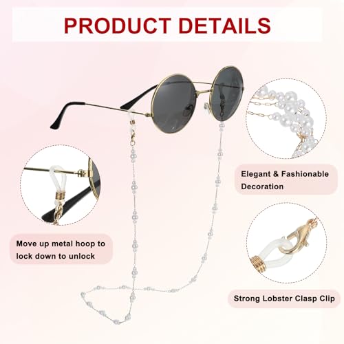 Image of uxcell Beads Eyeglass Chain, Pearl Glasses Strap Eyewear Retainer Chain Around Neck Sunglass Holder for Girls Women