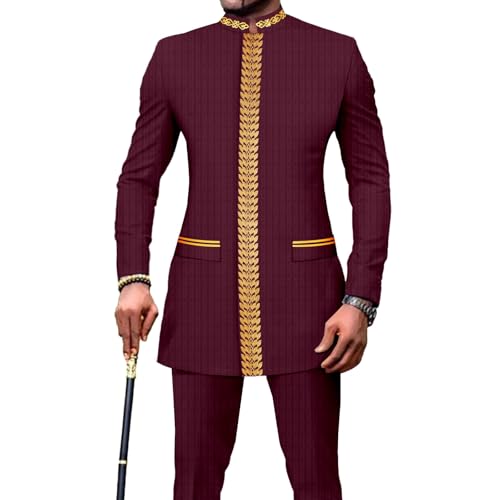 African Suits for Men Full Sleeve Embroidery Slim Fit Blazer and Pants Set Dashiki Outfits African Clothes