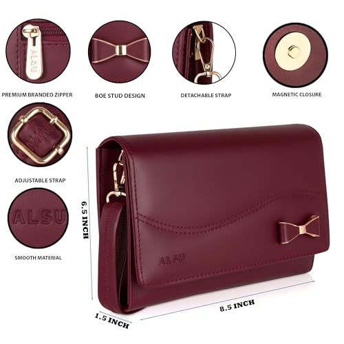 Image of ALSU Women's Sling Bag | Cross body bag| Side bag| Credit car slots| zipper pockets| detachable straps| adjustable straps| daily use| phone pockets