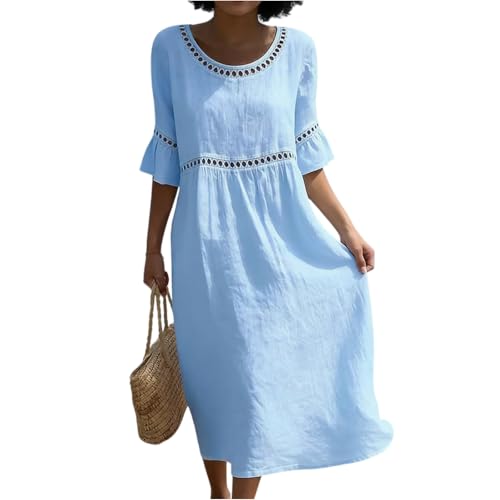 Robe d'été longue bohème en lin noble et coton, coupe élégante premium
