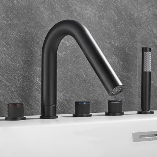 Robinet de bain avec douchette cascade noire à 5 trous - 2