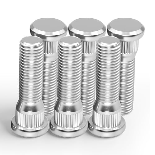 6 Pack M12x1.5 Wheel Studs, 1.94" Overall Length, 0.55" Spline, 0.75" Head, 10.9 Grade Steel Tire Stud, 12mm x 1.5 Serrated High Strength Precision Thread Wheel Lug Bolts Replacement Kit Pac