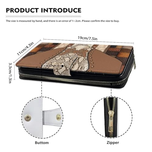 Image of COEQINE Ladies Wallets Pink Leopard Heart Black Printed Leather Phone Long Clutch Purses Check Coin Change Holder