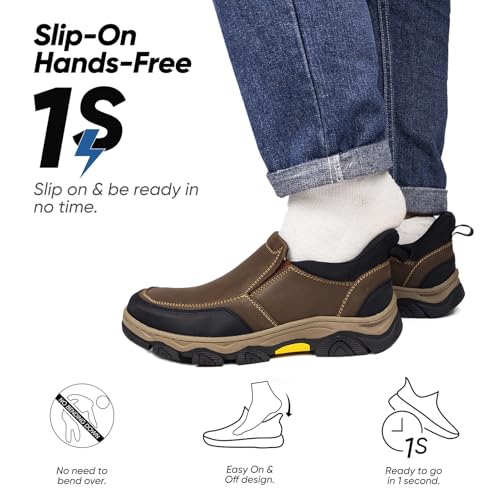 UPIShi Men's Slip On Hands Free Waterproof Work Loafers Leather Walking Slip-Ins Casual Outdoor Office Business Cushioning Shoes2