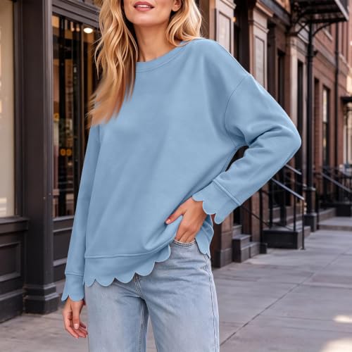 Oversized Crewneck Sweatshirt Women Scalloped Casual Sweater Sweat Shirt - image 6