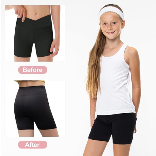 ZukoCert Shorts atléticos para meninas, controle de barriga, leggings de motociclista com cintura cr