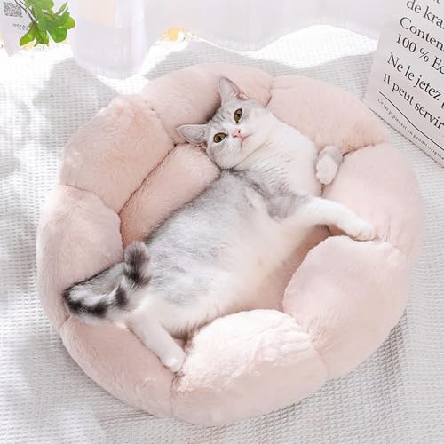 DOTBUY-SHOP Hundebet Katzenbett Hundekissen Grosse Hunde Kissen, Blumenform Plüsch-Hundekorb Hundebett Waschbar, für Welpe, Katzen, Kätzchen, Haustiere (60cm,Beige)