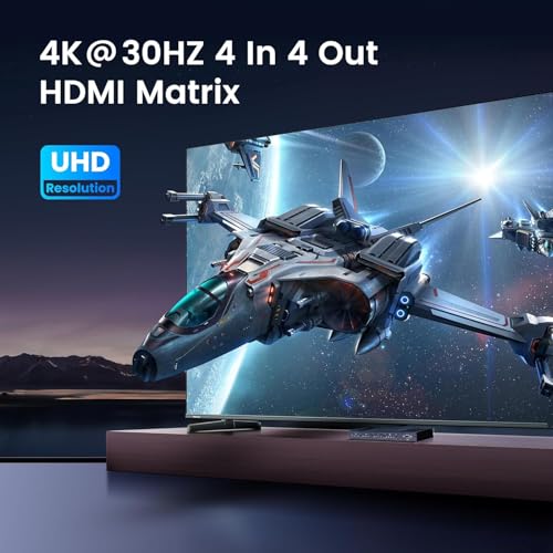Image of ETZIN 4x4 HDMI Matrix Switch 4K 30Hz, 4 in 4 Out HDMI Switch with Remote Supports HDR, 3D, HDMI 1.4, HDCP 1.4, Downscaler 4K & 1080P, 4 Way HDMI Splitter Switch for Fire TV Stick, PS4 /5 EPL-1549H