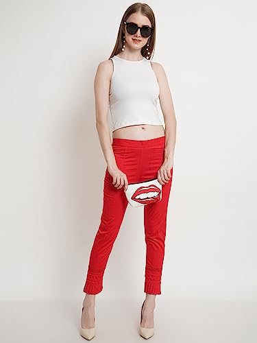 Image of POPWINGS Women Casual White Bottom Lace Cotton Trouser