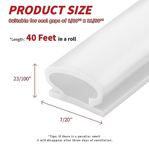 Door Seal Strip Rubber 12.6M Self Adhesive Back D Shape Door Seal Strip for Door Frame Insulation Large Gap Easy Cut to Size (White)