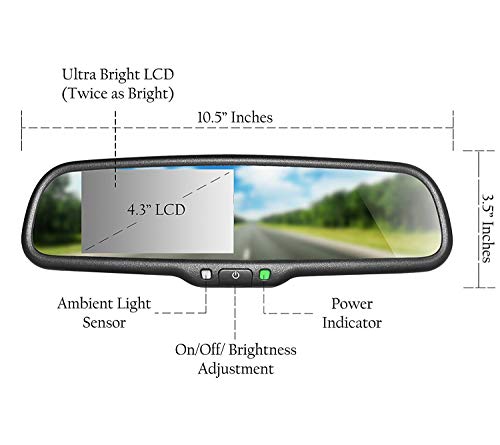 Image of Master Tailgaters 10.5 inch OEM Rear View Mirror with 4.3 inch LCD Screen + Dynamic Parking Lines | Rearview Universal Fit Mount | Auto Adjusting Brightness LCD | Anti Glare | Full Original Mirror Replacement