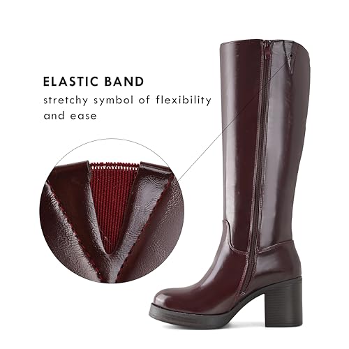 Image of Shoe'N Tale Platform Knee High Boots for Women Block Chunky Heel Round Toe Side Zipper Tall Boots