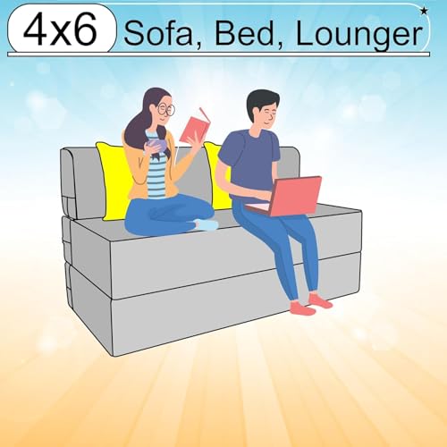 Image of 4x6-Feet 2-Seater Sofa Cum Bed Foldable Sofa Cum Bed Washable & Zipper |Jute Finish Fabric - Blue-Color