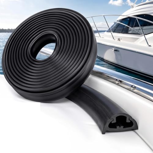 DaisyInner 50 ft Semi Rigid Boat Rub Rail Kit Marine Grade Dock Bumpers Flexible Rubber Dock Fender Bumper Rub Rail for Boat Hull Protection Impact Absorption Black